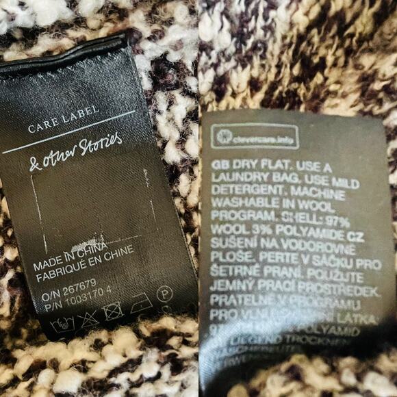 & Other Stories Boucle Wool Turtleneck Sweater Jumper Brown White Small - Picture 7 of 9